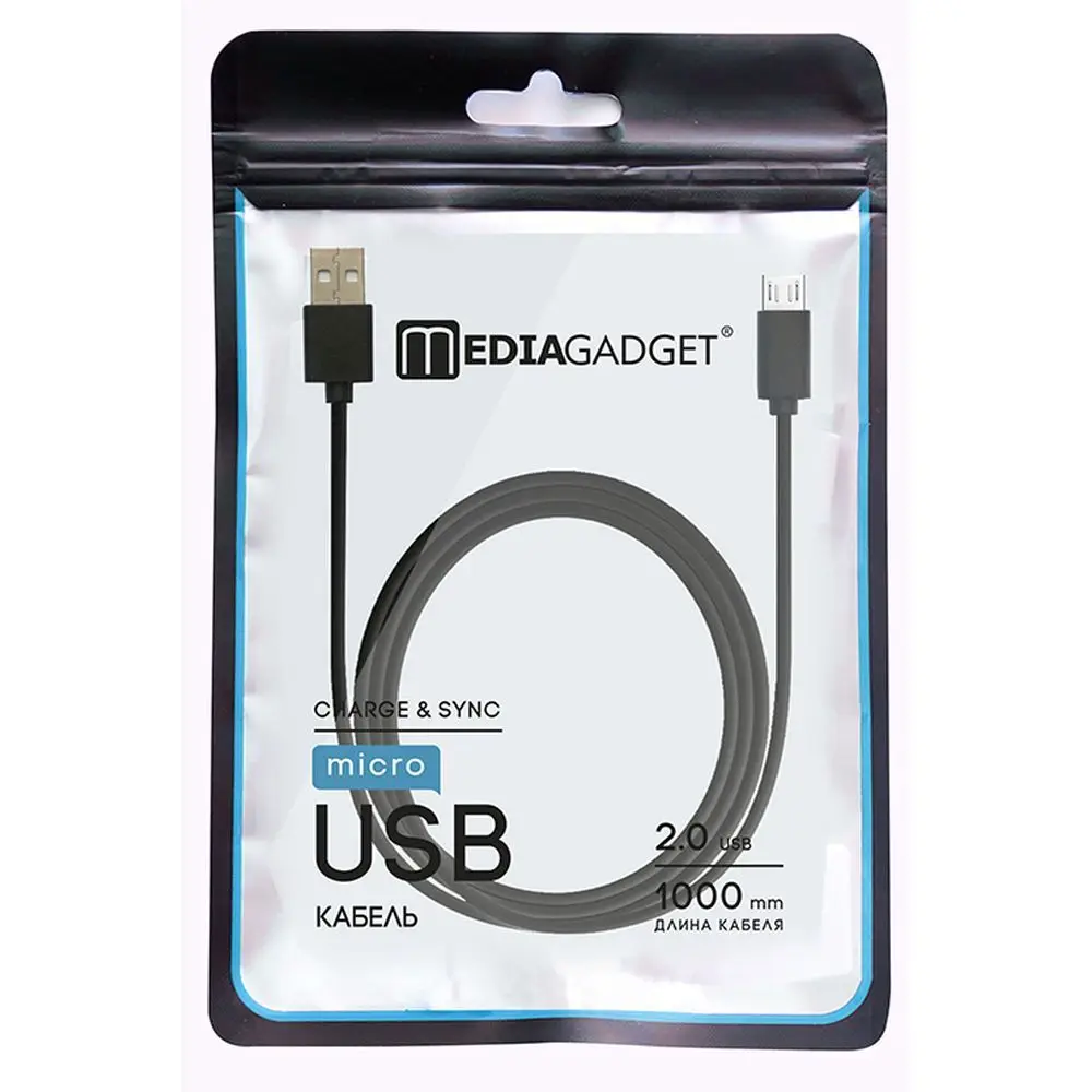 USB кабель MEDIAGADGET U MCU12P 2.0 microUSB (черный 1м ПВХ европакет)|Кабели для мобильных