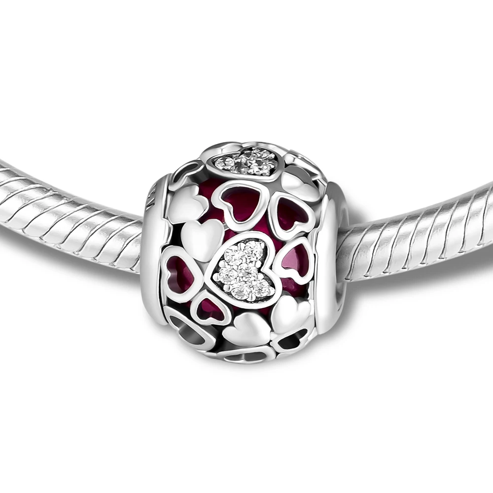 BEADS for Jewelry Making BraceletS Encased in Love cHarMs with Pink CZ 100% 925 OrigiNal Sterling Silver Jewerly Free Shipping | Украшения