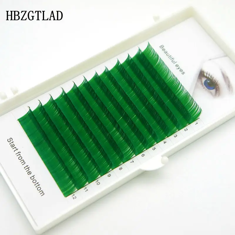 Накладные ресницы HBZGTLAD C/D curl 0 07 1 мм 8/15 Зеленые индивидуальные цветные