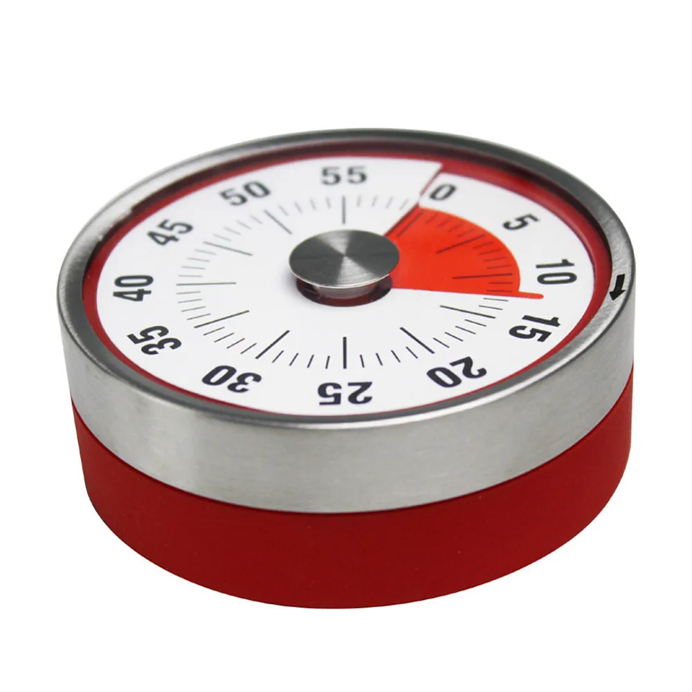 

Silver And RedReminder Alarm Counter Kitchen Counter Baking Stainless Steel Manual Countdown Magnetic Timer Kitchen RoundShape