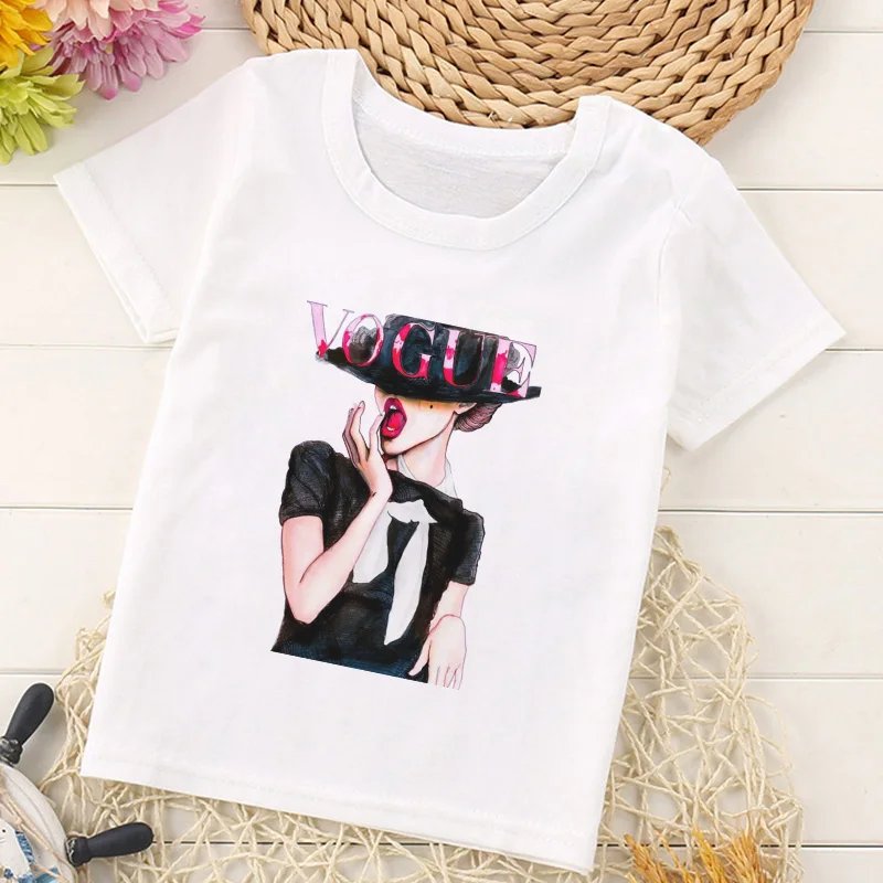 1793 Kawaii VOGUE/рубашки для девочек с принтом принцессы; Harajuku; модные топы для девочек; повседневные футболки для девочек с героями мультфильмов; Детские футболки с круглым вырезом и короткими рукавами - Цвет: 1793