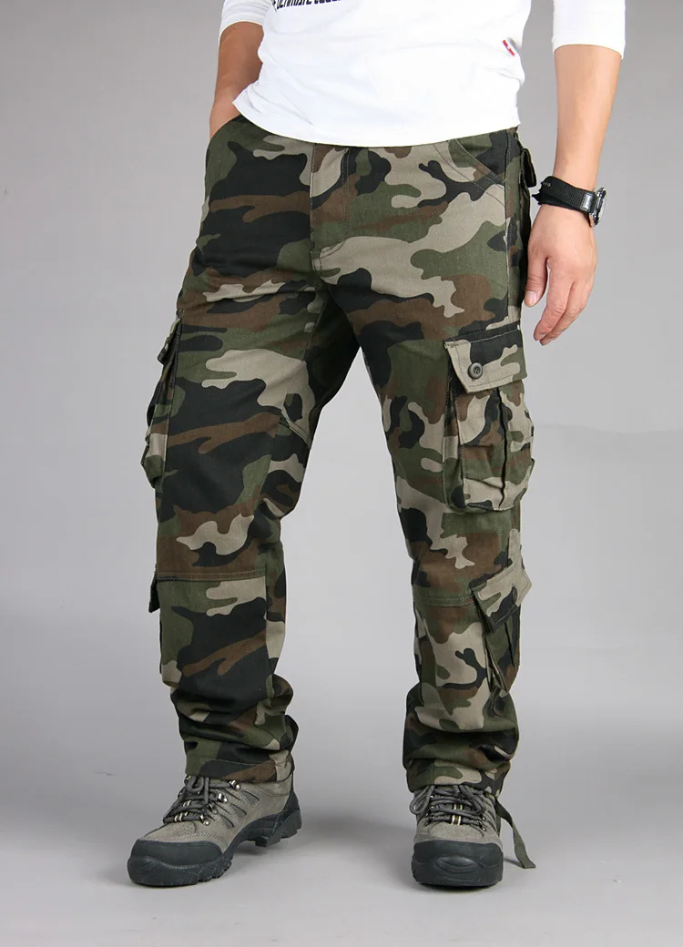 Army Green camo Мужские брюки-карго, военные камуфляжные брюки SWAT, армейские брюки, мужские повседневные свободные камуфляжные брюки-карго с множеством карманов - Цвет: Army Green camo