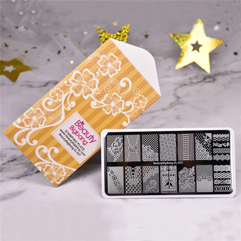 BeautyBigBang штампованные пластины для дизайна ногтей прямоугольные Кружева цветы