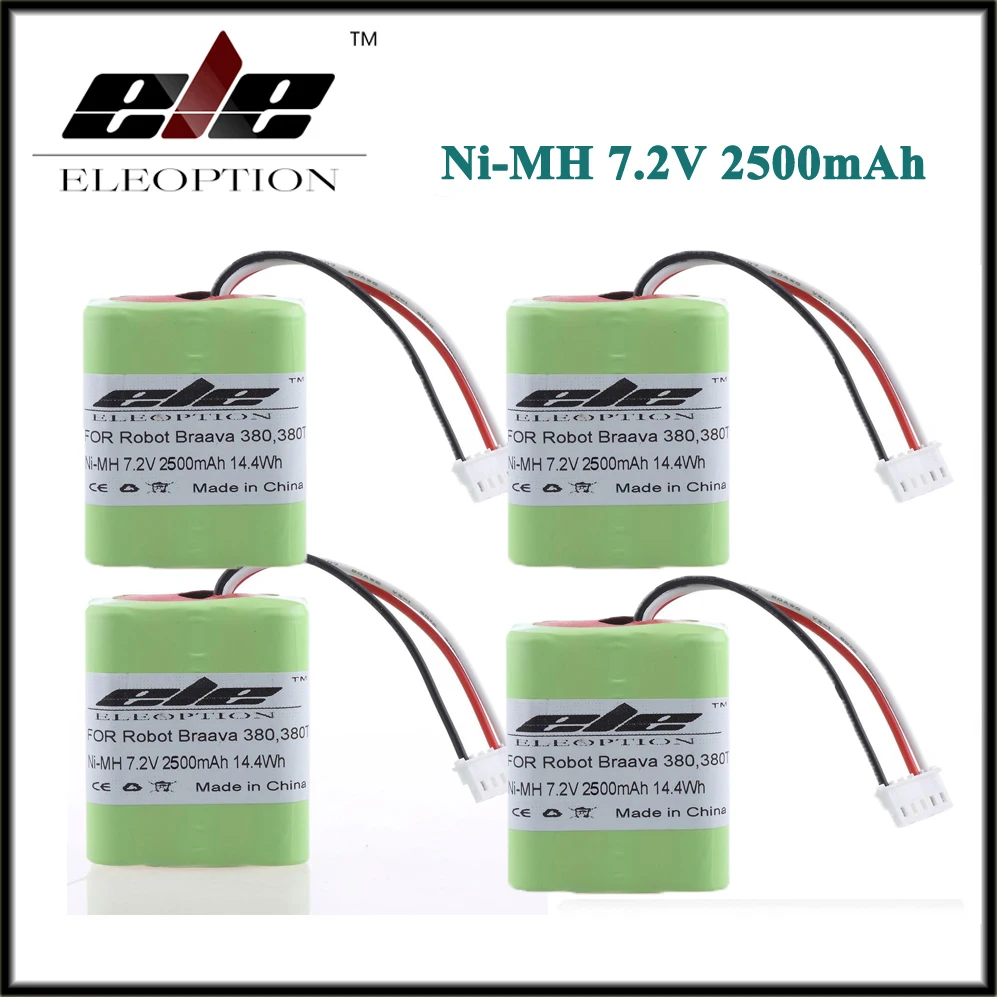 

4 шт. Eleoption 2.5Ah 2500 мАч Ni-MH 7.2в аккумуляторная батарея для iRobot Roomba Braava 380 380T