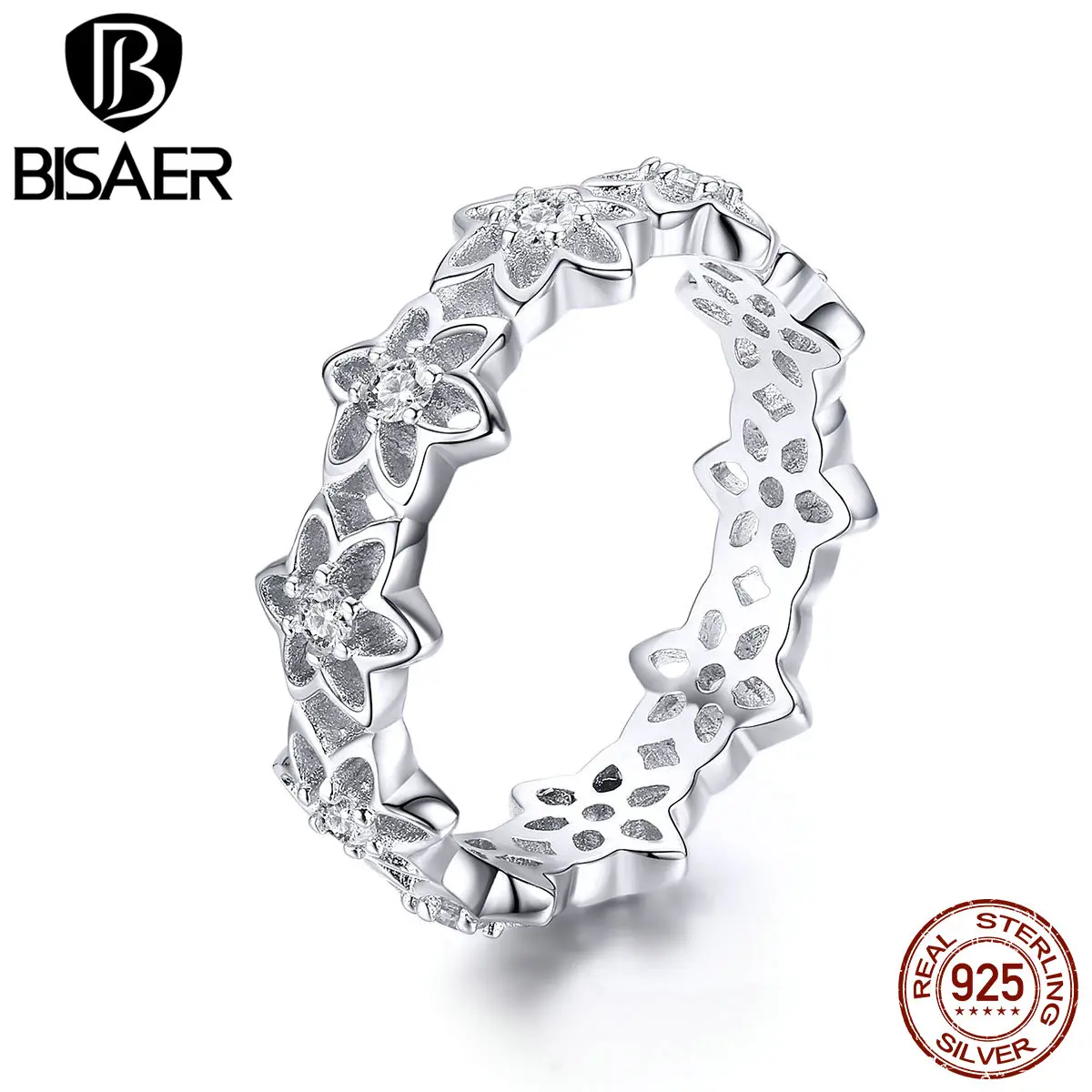 BISAER, 925 пробы, серебро, цветущая Бегония, цветы, круглые, женские кольца, модное кольцо, Стерлинговое серебро, ювелирные изделия EFR029