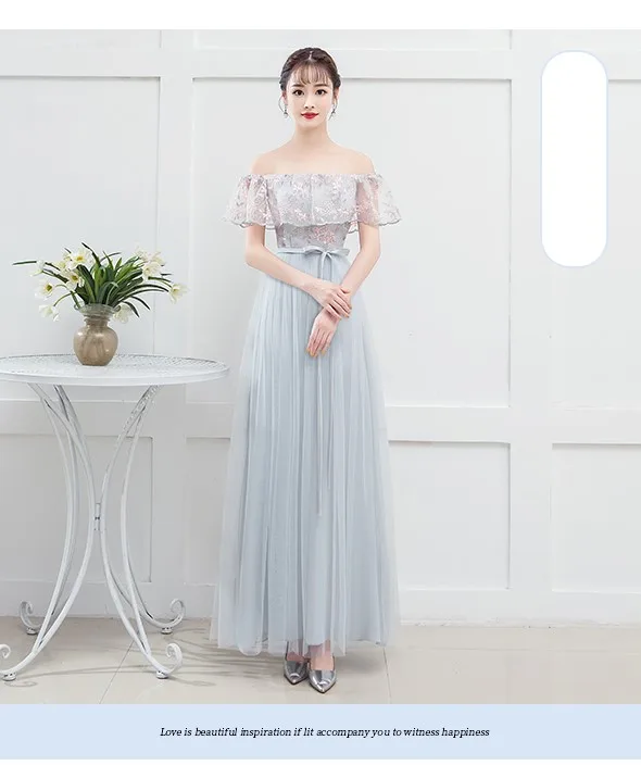 Сине серые платья с вышивкой для подружек невесты свадебное гостевое платье