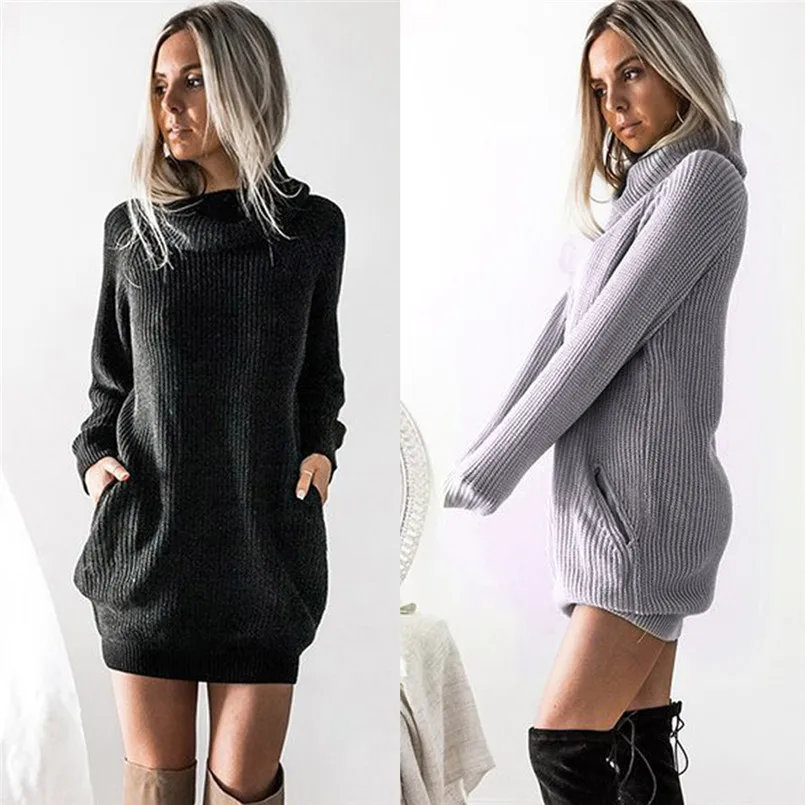 Качественное Модное теплое женское трикотажное платье Vestidos джемпер с круглым