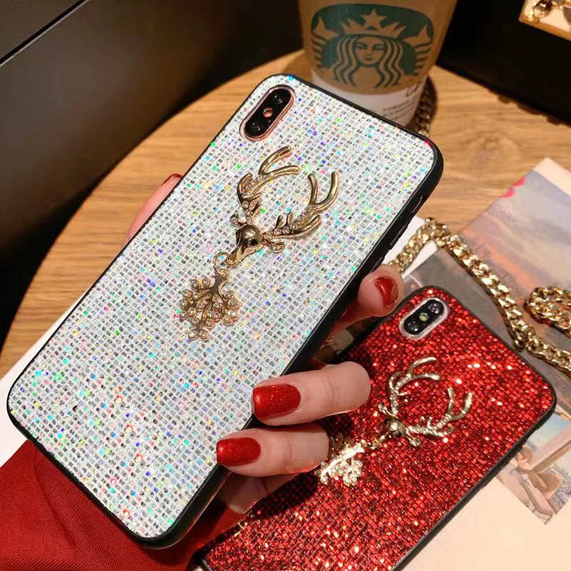 Fashion Brand Sequins Glitter Luxury Deer Golden Red Women Mobile Phone Cases for iPhone 6 6s 7 8 Plus X XR XS Max Covers Gifts |