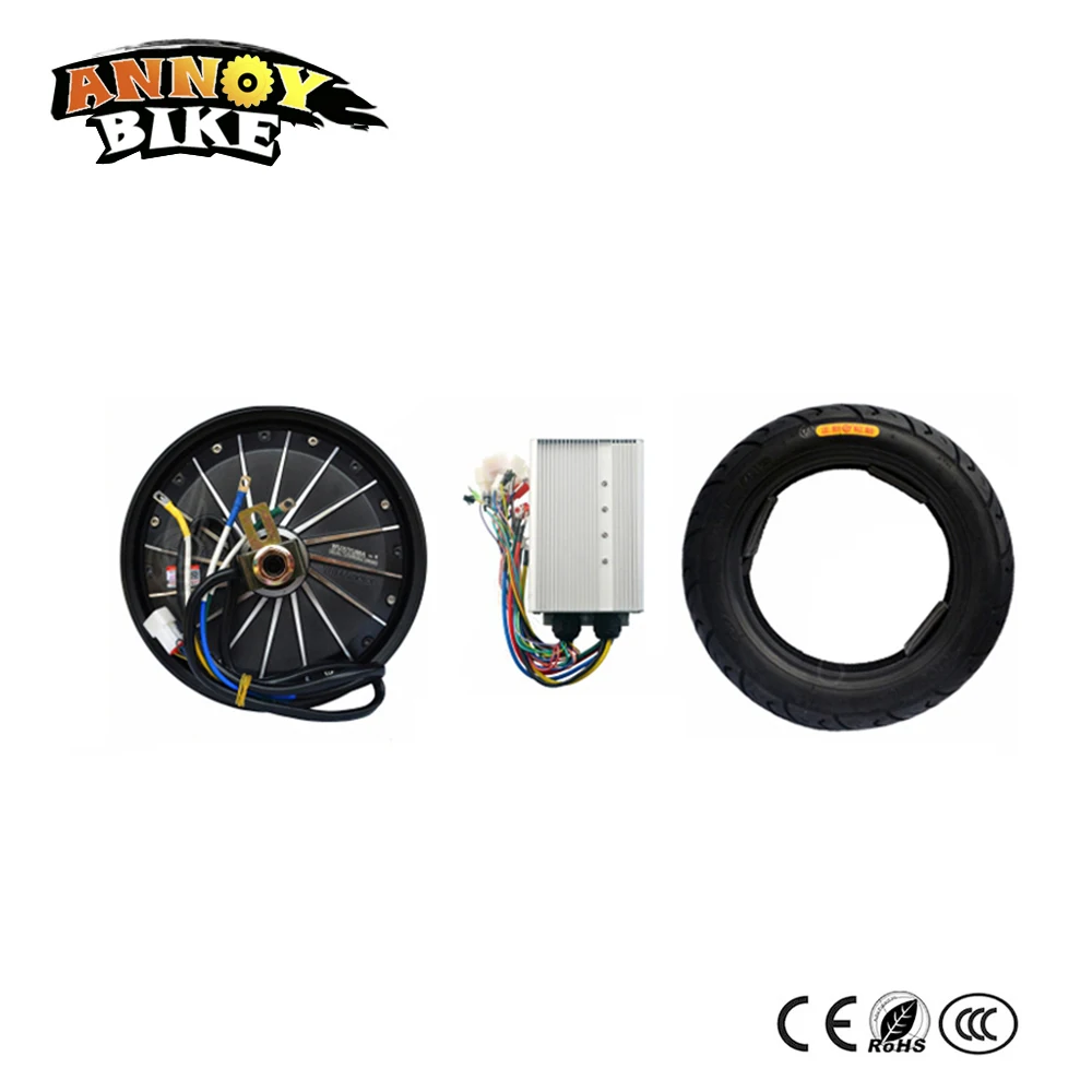 Набор моторов с втулками 10 дюймов 48V 60V 72V 1000W для электрических мотоциклов с контроллером и системой гидравлических дисковых тормозов.