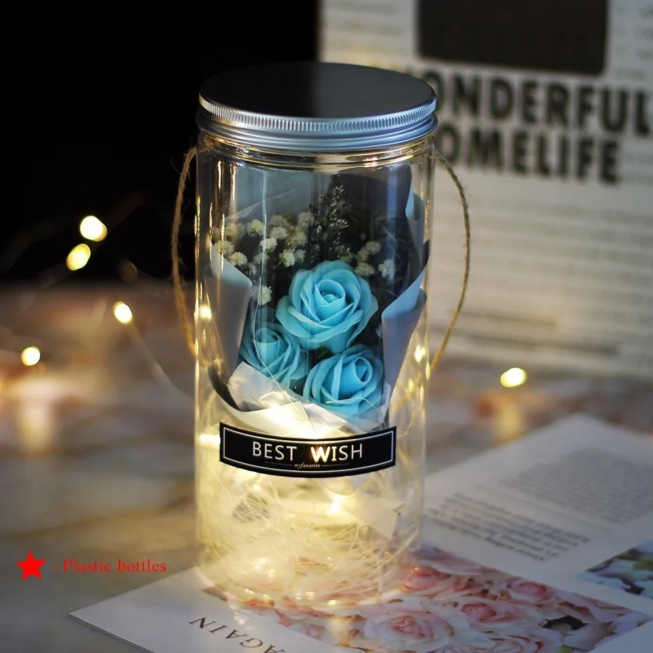 Soap flower blue Заколдованная Роза в стеклянном куполе Красавица и Чудовище специальный романтический подарок сохраненные розы стеклянный купол подарки на день рождения для подруги - Цвет: Soap flower blue