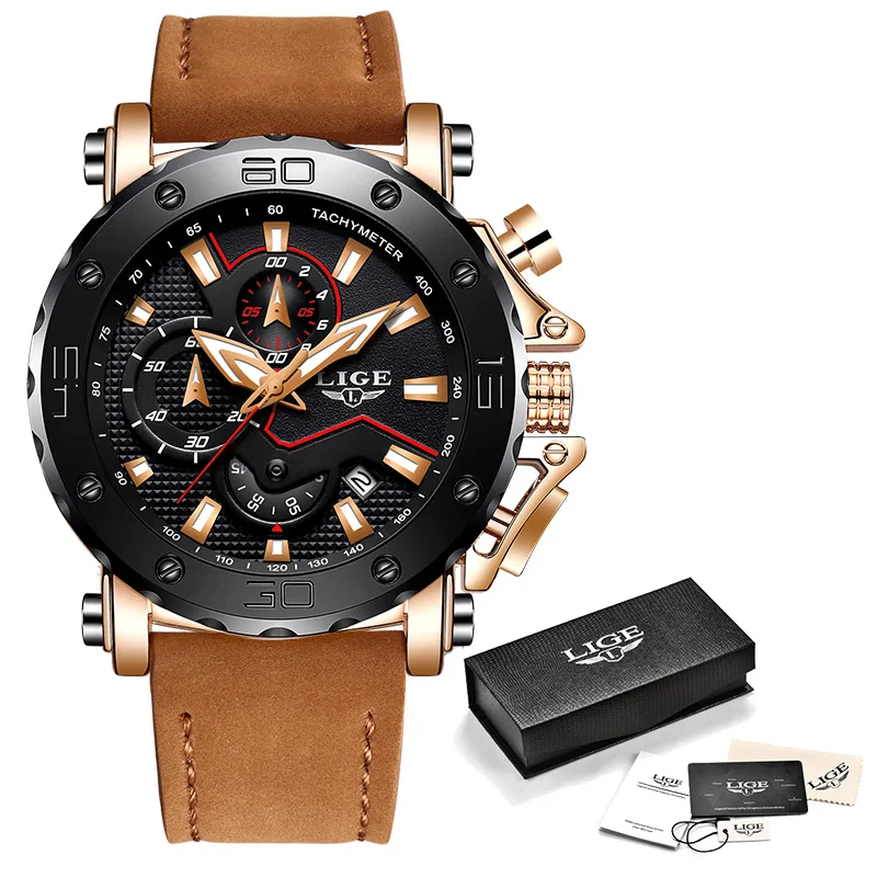 

2019 NEW Relogio Masculino LIGE Watches Mens Top Luxury Brand Chronograph Sport Man Watch Military Leather Clock Quartz watch