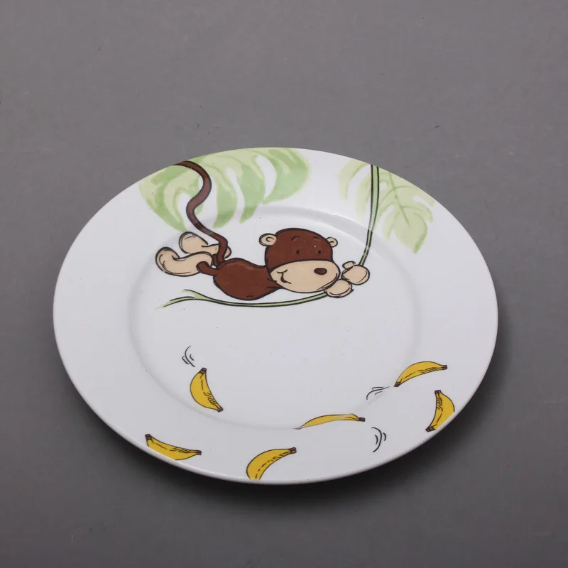German children tableware export original single dish end of a donkey cartoon monkey pattern dessert fruit plate|plate chain|tableware boxplate white