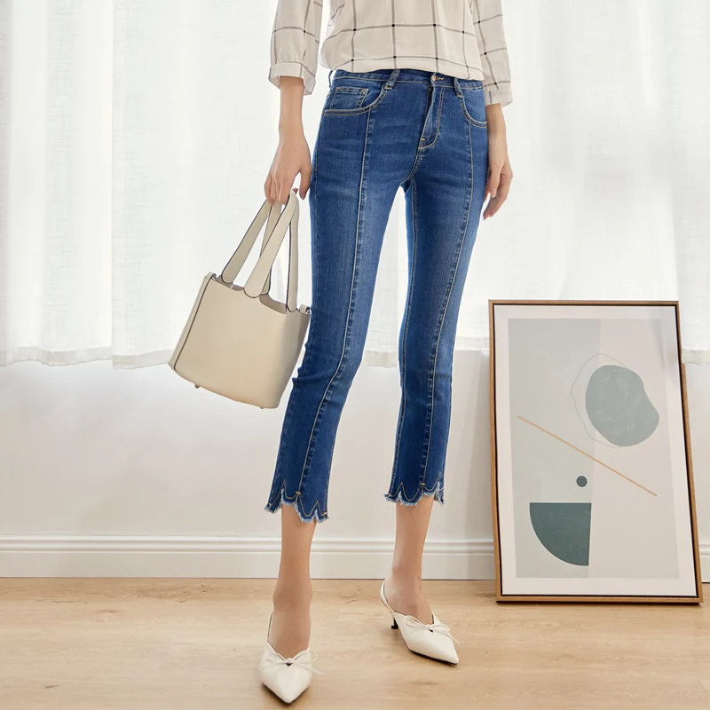 Женские джинсы LEIJIJEANS повседневные облегающие средней длины синего цвета с
