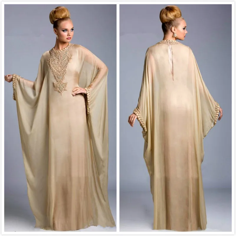 Элегантный Бисером Длинными Рукавами Line 30D Шифон Этаж Длина Вечерние Платья 2017