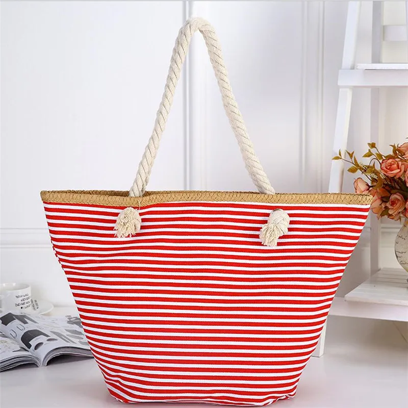 2021 Women Straw Shoulder Bags Large Size Beach Fashion Striped Travel Book For Girls Canvas Totes | Багаж и сумки