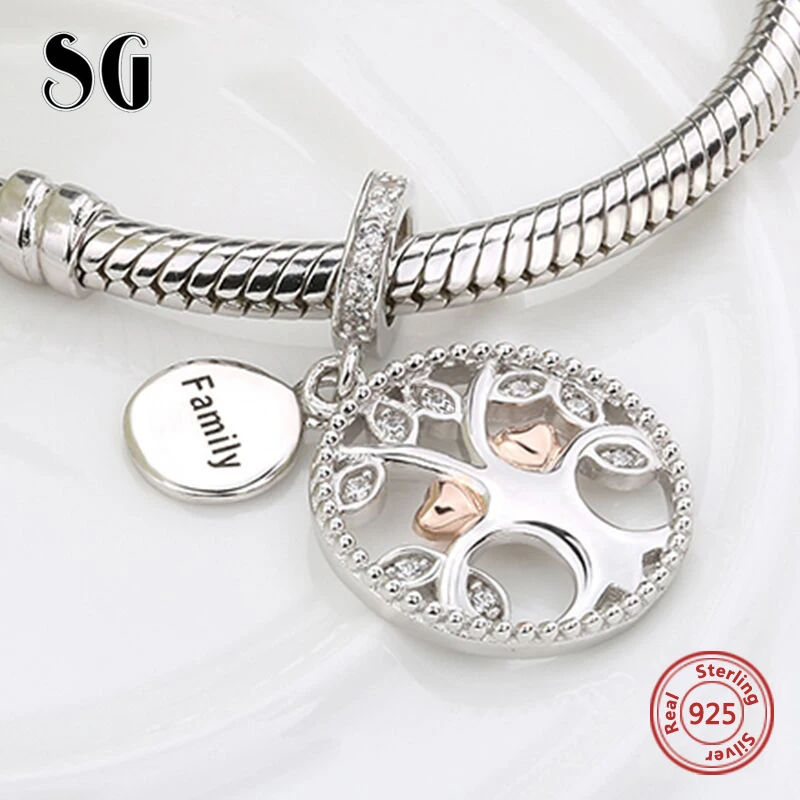 SG 925 серебряные подвески потепление семьи Древо жизни бусинами Fit Аутентичные Pandora Браслеты ювелирных изделий DIY Валентина подарки