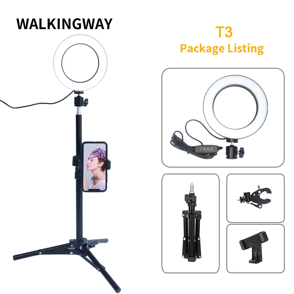 Красный WalkingWay 6 дюймов светодиодная кольцевая лампа для макияжа USB портативная селфи лампа штатив Стенд фотографическое освещение для Youtube видео live - Цвет: Красный