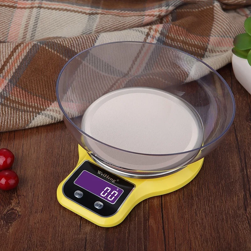 3kg-0.1g yellow bowl Urijk Кухонные цифровые весы 5 кг/1 г 3 кг/0,1 г ЖК-электронные весы из нержавеющей стали Многофункциональные весы с чашей - Цвет: 3kg-0.1g yellow bowl