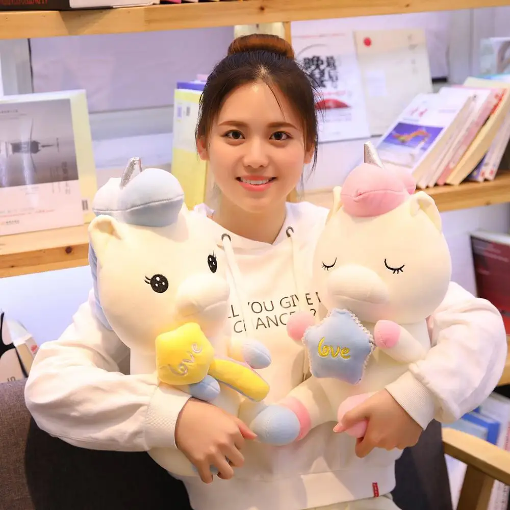 Детский Единорог сидящий розовый синий семейный Мягкие животные плюшевая