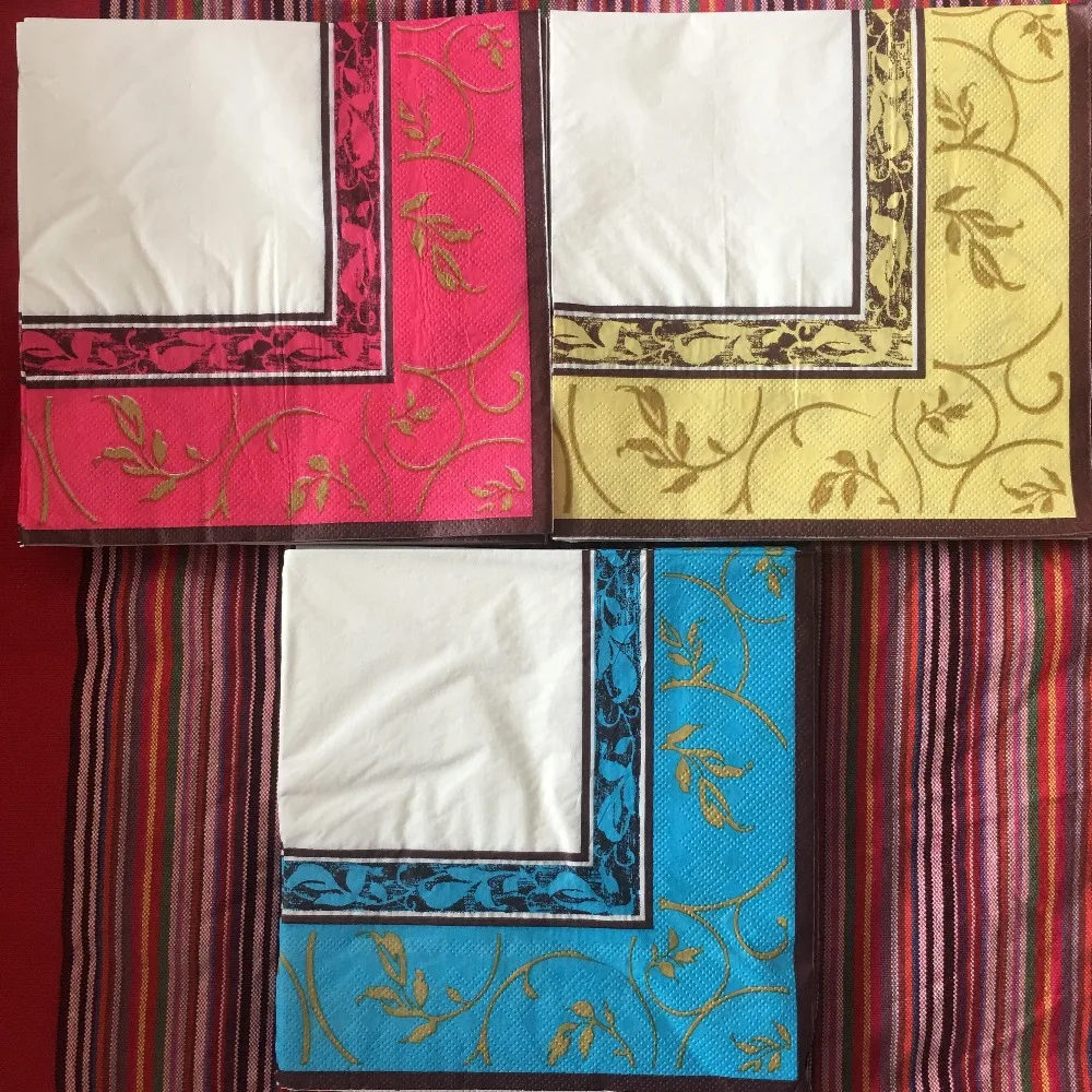 20 марочные салфетки бумажные Синий Золотой декупаж тканей свадебный цветок