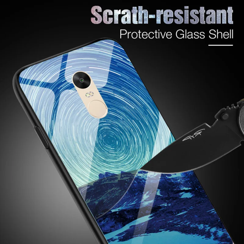 YOUVEI Tempered Glass Star Space Cover For Xiaomi Redmi Note4 4X Protective Back Shell Note Soft Edge Case |