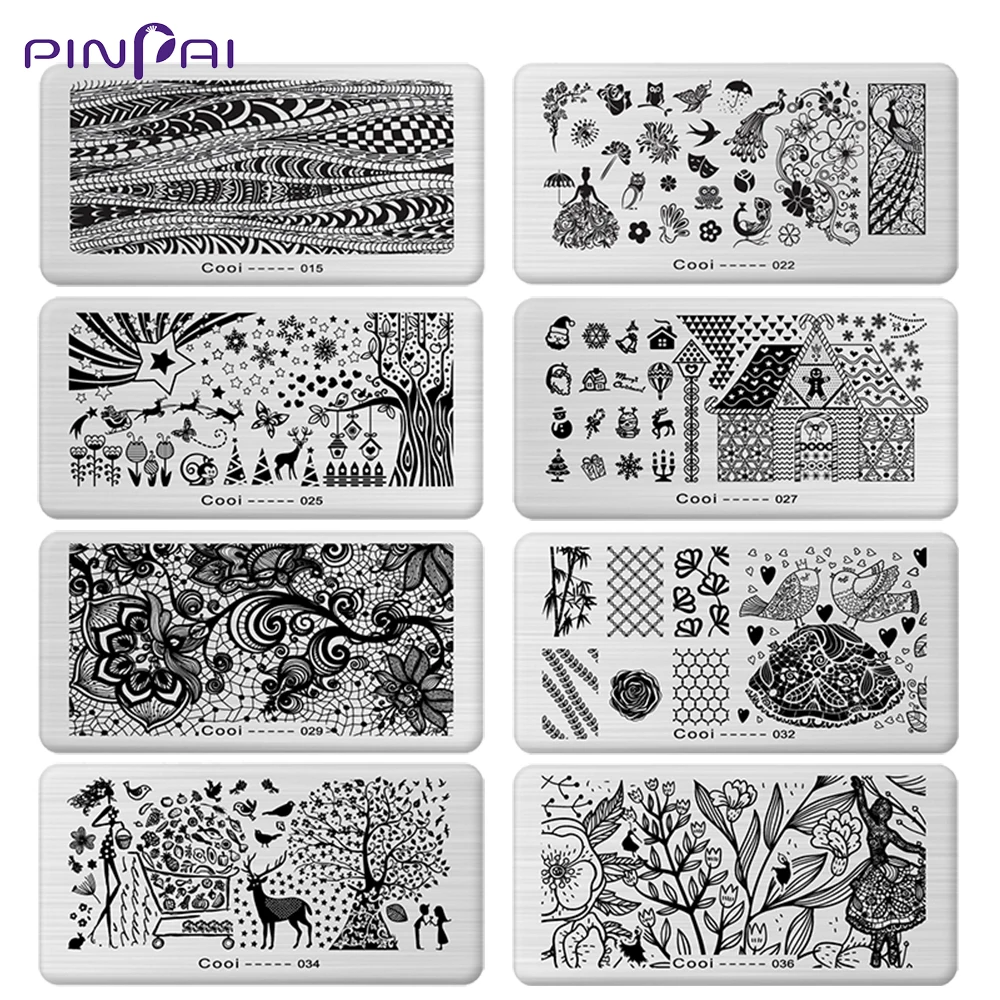 Pinpai Nail Stamping Plates Flower Geometric Heart Nature Series Nail Template Stamp Image DIY Nail Designs Manicure Stamp Plate