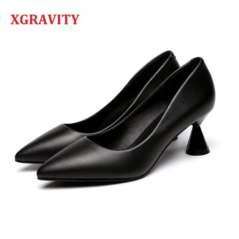 

XGRAVITY 2021 Spring All Matched Lady Pointed Toe Dress Shoes Abnormal Heel Sexy Woman Pumps Black OL Ladies Footwear A070