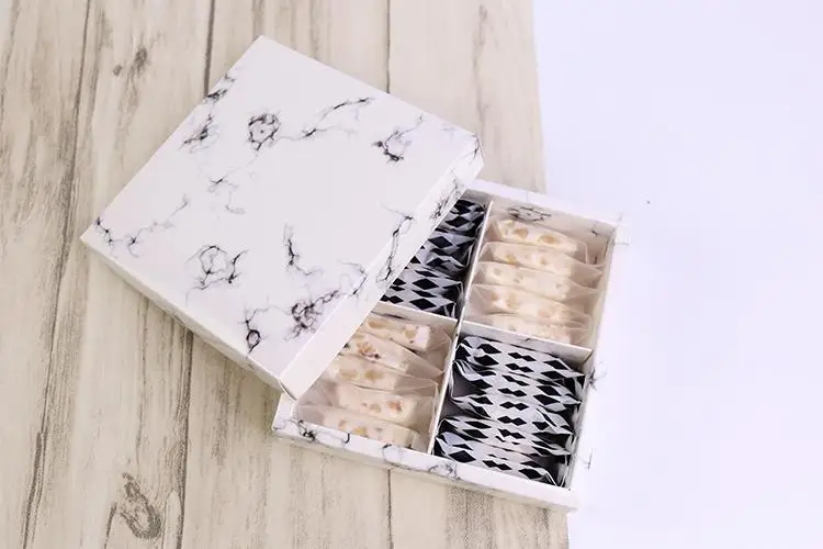 

14.5*14.5*4.9cm Marble Design 4 Hold Cake Paper Box Chocolate Candy Cookies Gift Box 100pcs/lot Free shipping