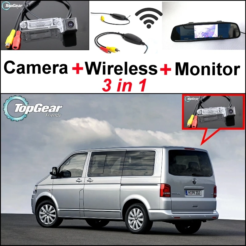 

3 in1 Special Camera + Wireless Receiver + Mirror Monitor DIY Parking System For Volkswagen VW T5 Transporter Caravelle Multivan