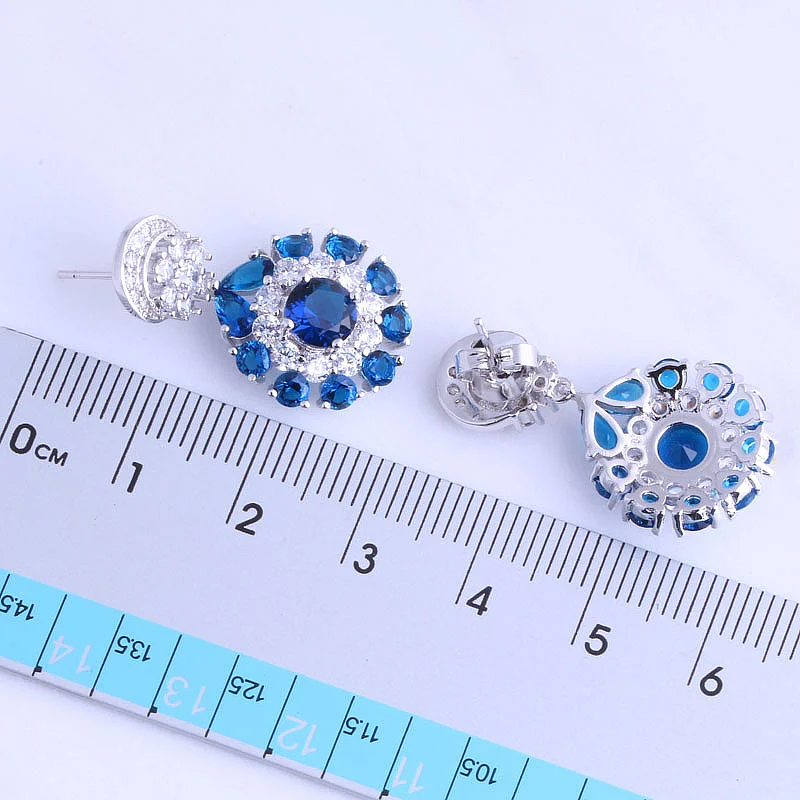 Женский роскошный комплект ювелирных изделий серебристого цвета с синим