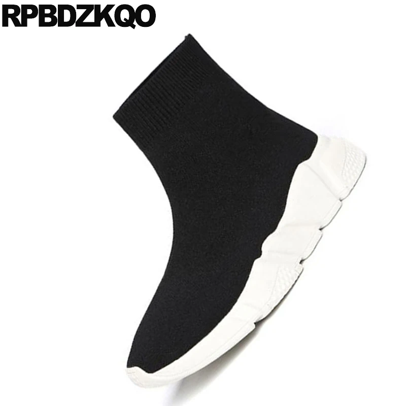 Flat 9 Sneakers Slip On Autumn Black Shoes Stretch Knit Brand Winter Fur Women Ankle Boots 2021 Round Toe Booties Casual Sock | Обувь