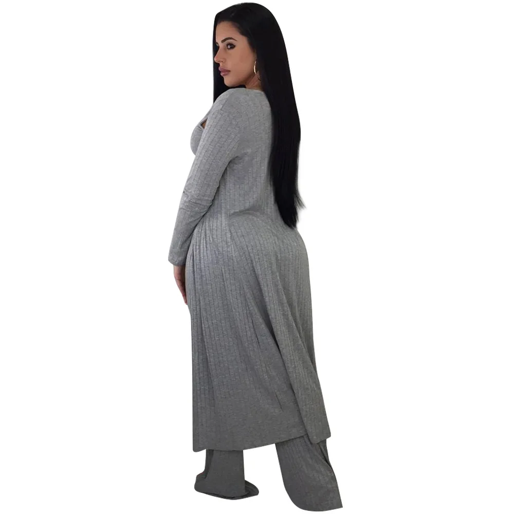 

Casual 3 Piece Set Cloak+Crop Top+Long Pants Women Set Fall Fashion Long Sleeve Wide Leg Knit Sexy Women Clothing Pants Set