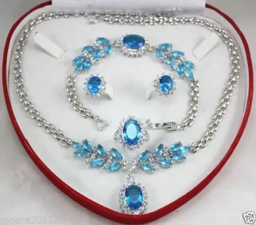 

Charming set!light blue zircon chain Necklace Bracelet Earring Ring nobox