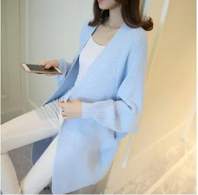 Lake blue Женский длинный кардиган, Осень-зима, открытый шов, пончо, вязаный свитер, женский большой размер, шаль, накидка, куртка, пальто, Тренч - Цвет: Lake blue