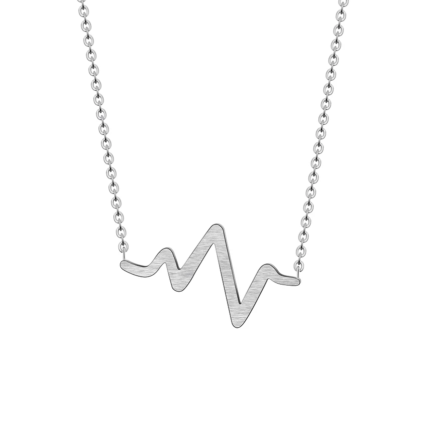 Simple Thin Curved bars Pendants Heart Beat Necklaces For Women Unique Jewelry Stainless Steel Link Chain Charm Bijoux Femme Bff|heart beat