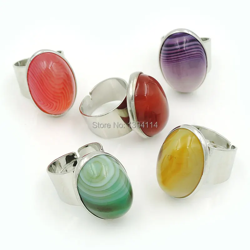 Разноцветные овальные бусины в полоску Agat e регулируемые кольца клиновидный