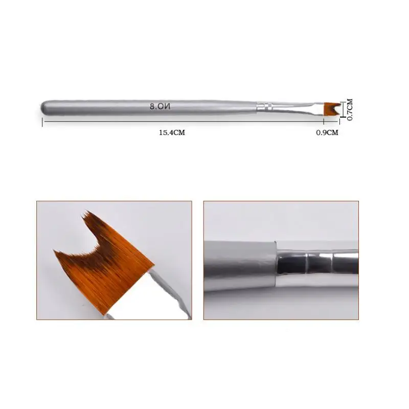 Кисть с серебряной ручкой для французского дизайна ногтей улыбка полулунная