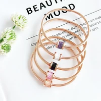 yun ruo 2018 new colorful zircon cz bangle rose gold color women birthday gift titanium steel jewelry never fade drop shipping