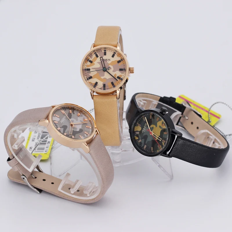 

Simple Retro Military Camouflage Women's Watch Japan Quartz Hours Top Fashion Bracelet Leather Girl Day Gift Julius No Box