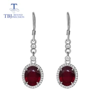 tbjnatural ruby earring oval810mm 925 sterling silver long style fashion earring fine jewelry for women wedding party wear