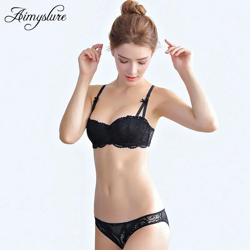 Sexy Lace Half Bra Set Woman Red Plunge Lingerie Ultra Thin B C D Cup Lady Underwear Black Brassiere | Женская одежда