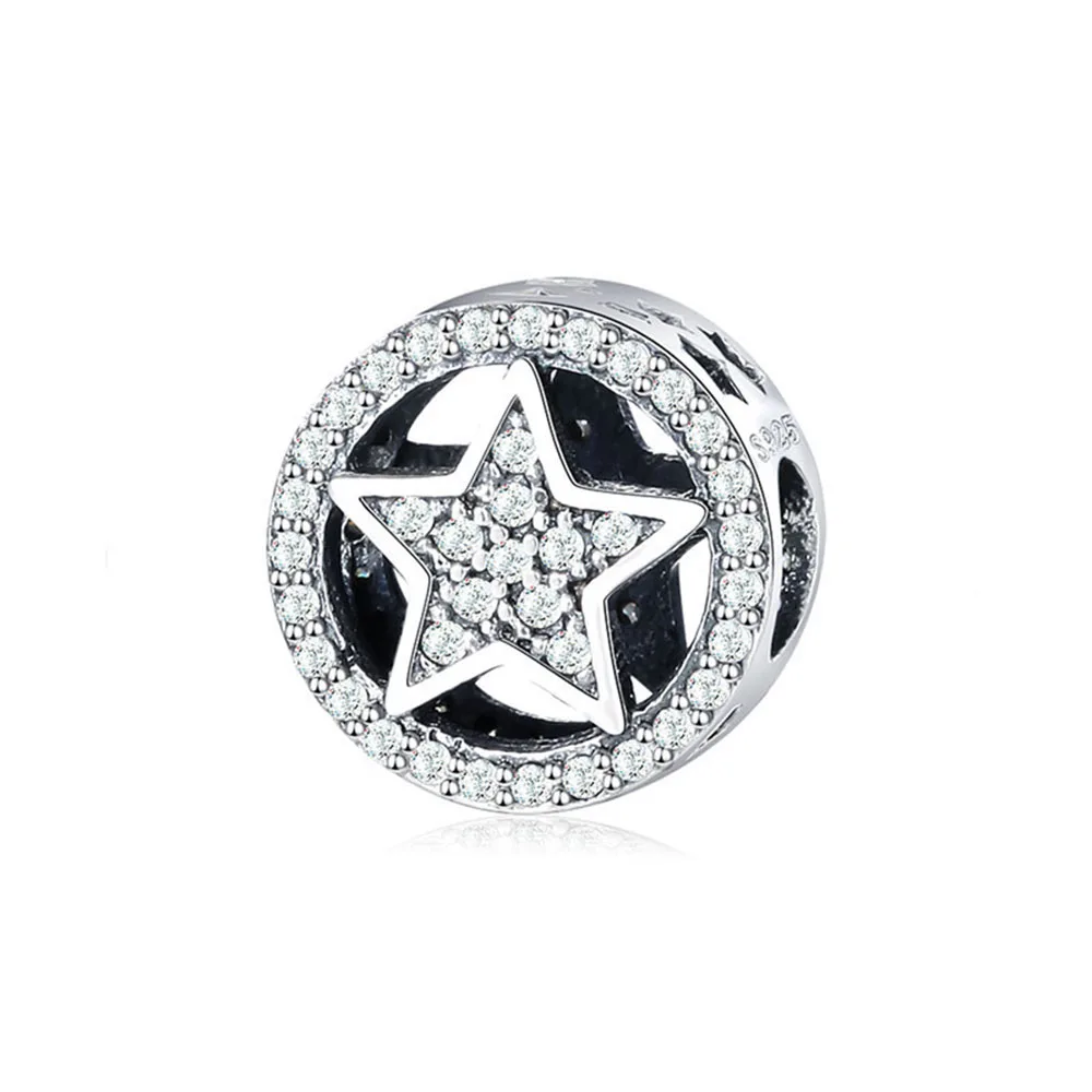 

Authentic 925 Sterling Silver Charm Pentagram Hollow Full Crystal Beads For Original Pandora Charm Bracelets & Bangles Jewelry
