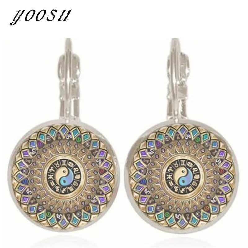 Модные женские стеклянные серьги для йоги с рисунком Мандала на символе дзен