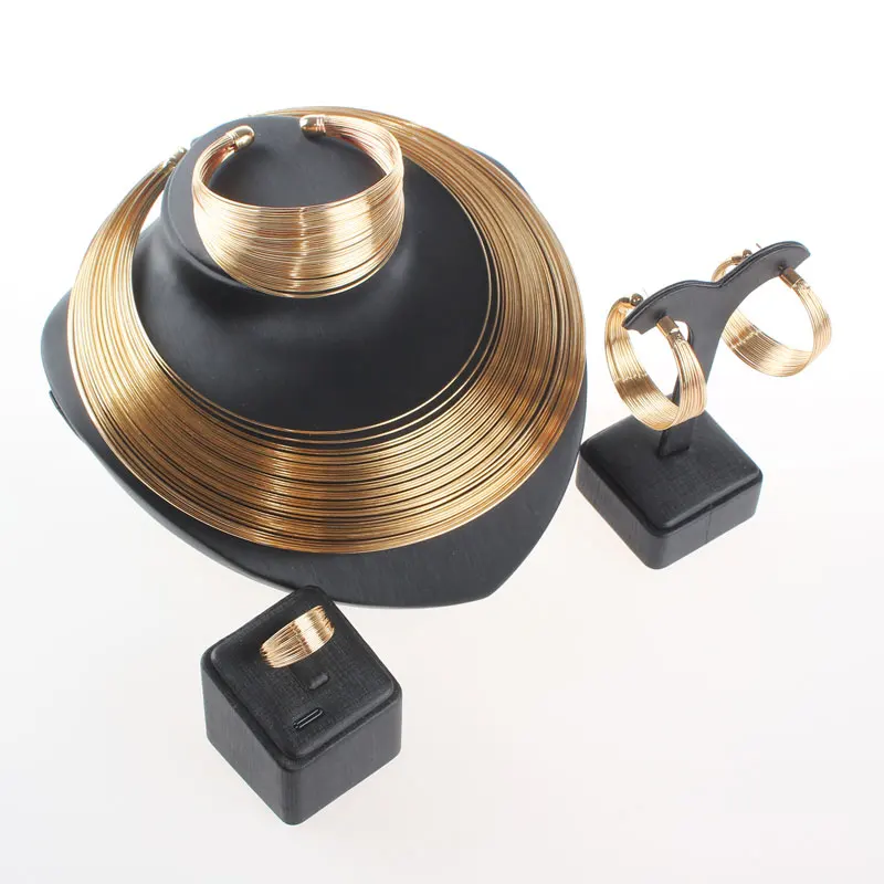 Fashion Women Multilayer Punk Statement Necklace Bangle Earring Ring Charm Party Chain Luxury Choker Collar Jewelry Sets | Украшения и