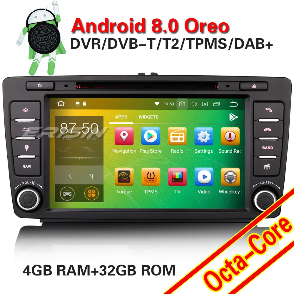 Erisin ES7826s 8 дюймов Автомобильный dvd плеер android 0 4G Оперативная память DAB OBD WiFi 3g для SKODA