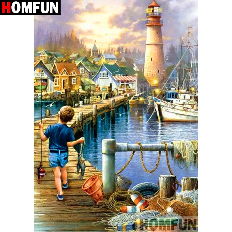 Алмазная 5d-вышивка HOMFUN Мальчик Маяк картина из квадратных/круглых страз сделай