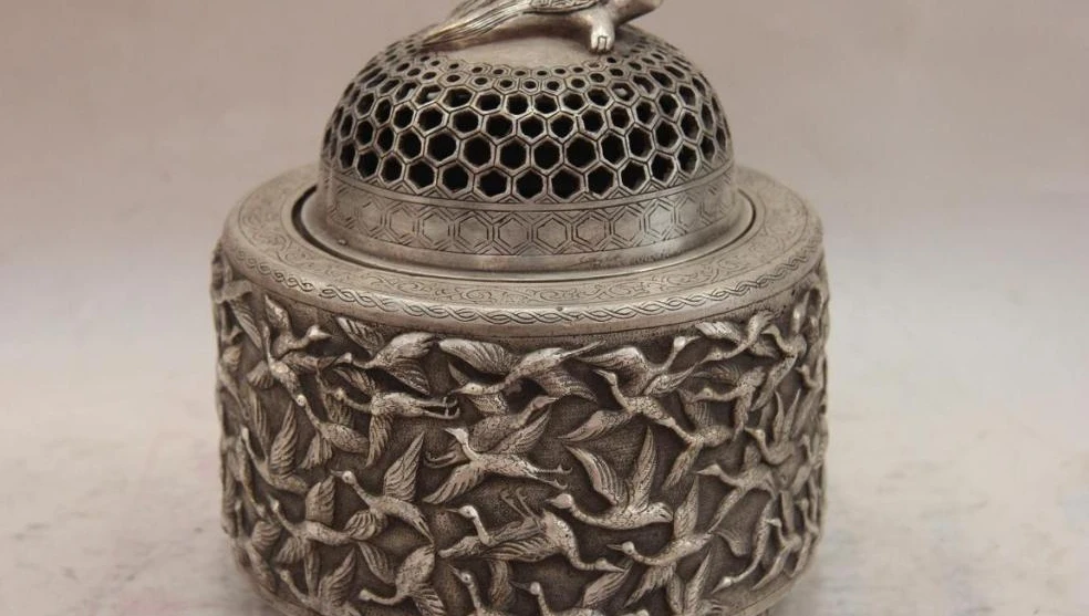 China White Copper Silver Hundred cranes Tortoise Turtle Incense Burner Censer | Дом и сад