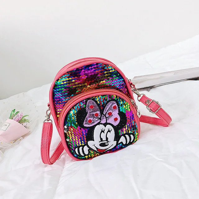 new Disney cartoon Minnie children's bag sequins girls backpack shoulder slung princess bag child purse - Цвет: 2