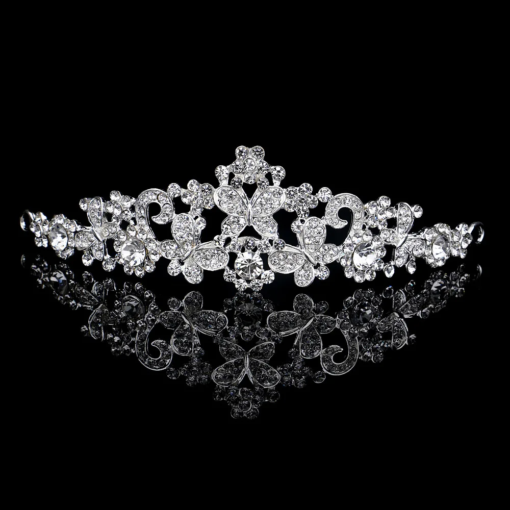 TREAZY Sparkling CZ Crystal Butterfly Flower Tiara Bridal Hair Accessories Wedding Quinceanera Tiara Headband Crowns