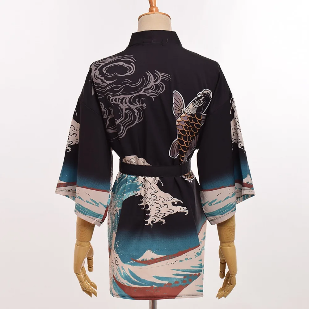 Рубашка кимоно в стиле Харадзюку с принтом морской волны|loose shirt|kimono topprint kimono |